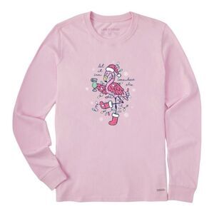 Life Is Good Let It Snow Flamingo Long Sleeve Crusher Tee Sz Small Seashell Pink